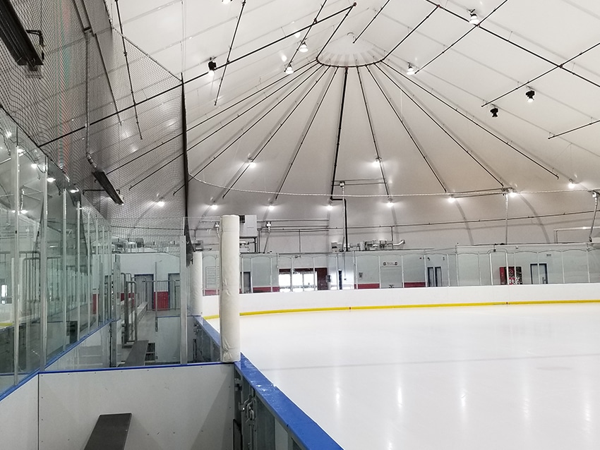 Piikani Nation ice rink and community center interior. Fabric Building.